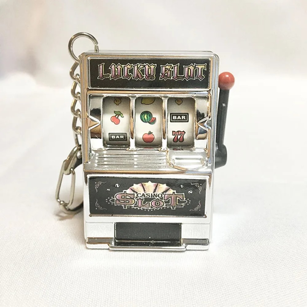 Lucky Spin Slot Machine Keychain Retro Mini Fruit Game Key Ring for Bags, Cars & Gifts