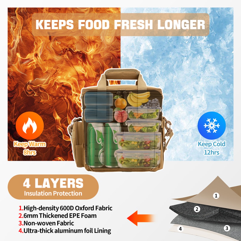 Tactical Insulated Cooler Bag Leakproof Lunch Box For Work Camping Outdoor Travel 3