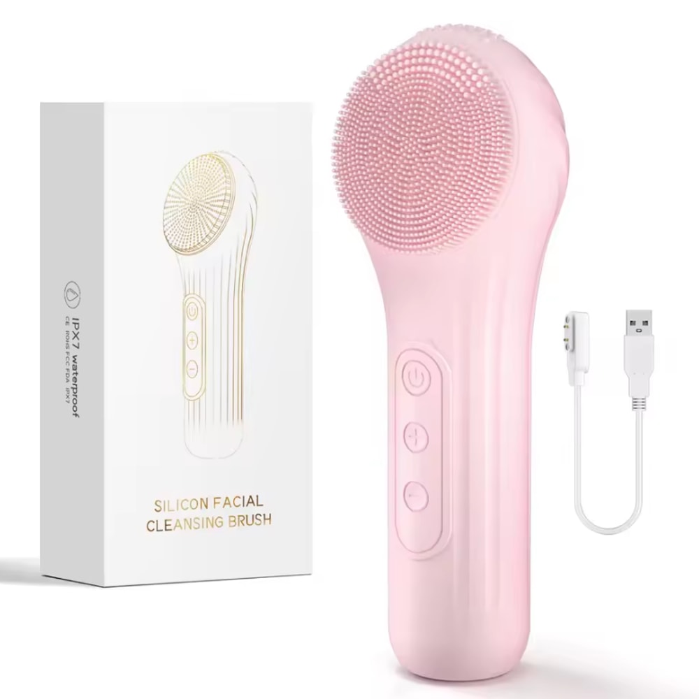 GlowTherm Silicone Face Scrubber Heated Facial Cleansing Brush with Speed Sonic Massage