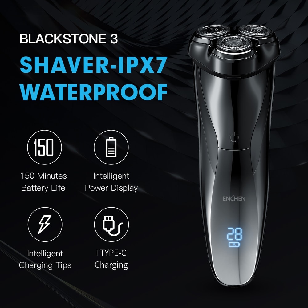 ENCHEN Blackstone Waterproof Electric Shaver for Men with Rotary Blades & Digital Display