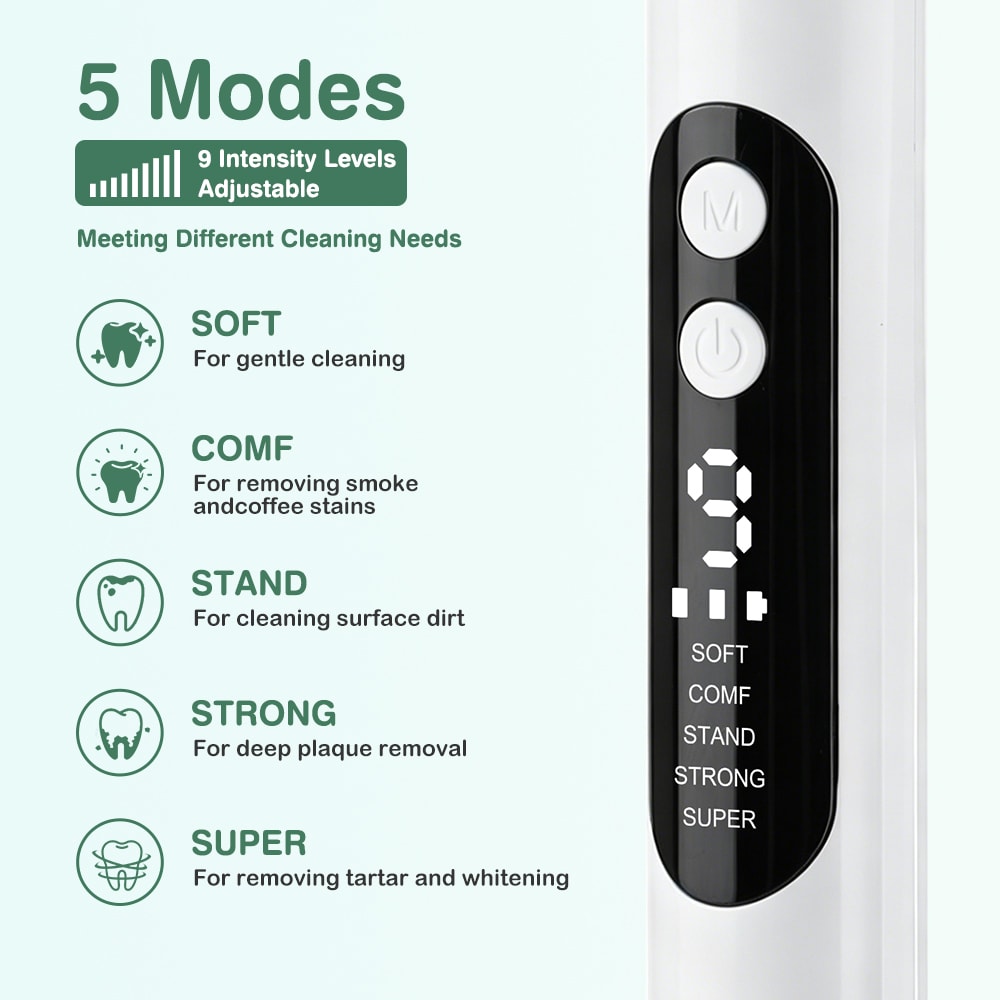 Ultrasonic Dental Plaque Remover With LED Light Cleaning Modes 3