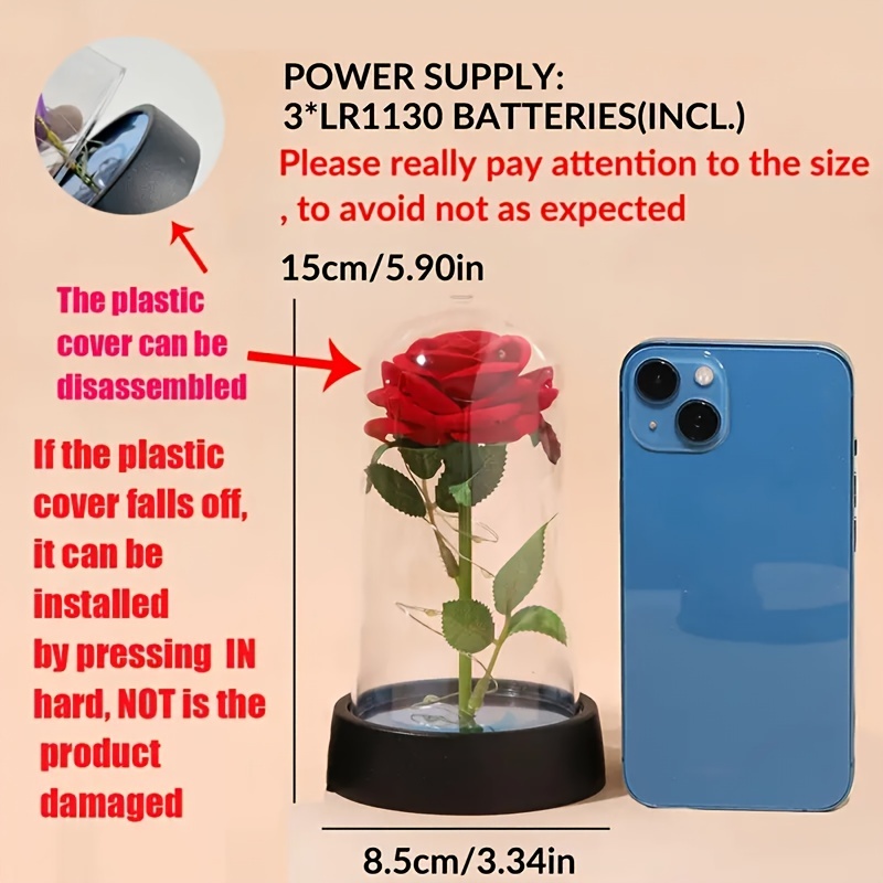 LED Eternal Rose Glass Dome Gift For Her Romantic Lighted Flower Decoration 4