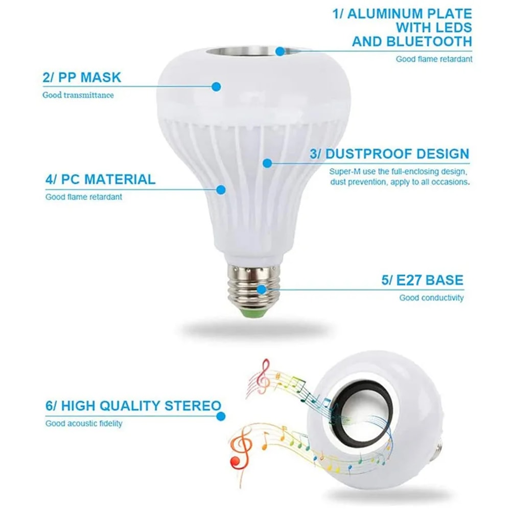 Bluetooth Speaker Light Bulb with RGB Color Changing LED and Remote Control
