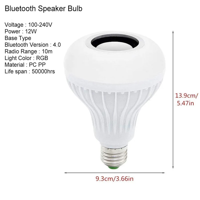 Bluetooth Speaker Light Bulb with RGB Color Changing LED and Remote Control