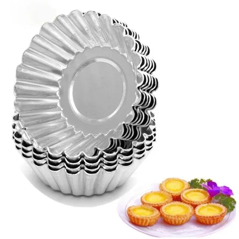 Piece Egg Tart Mold Set Reusable Stainless Steel Tart Pans for Mini Pies, Cupcakes & Pastry Baking