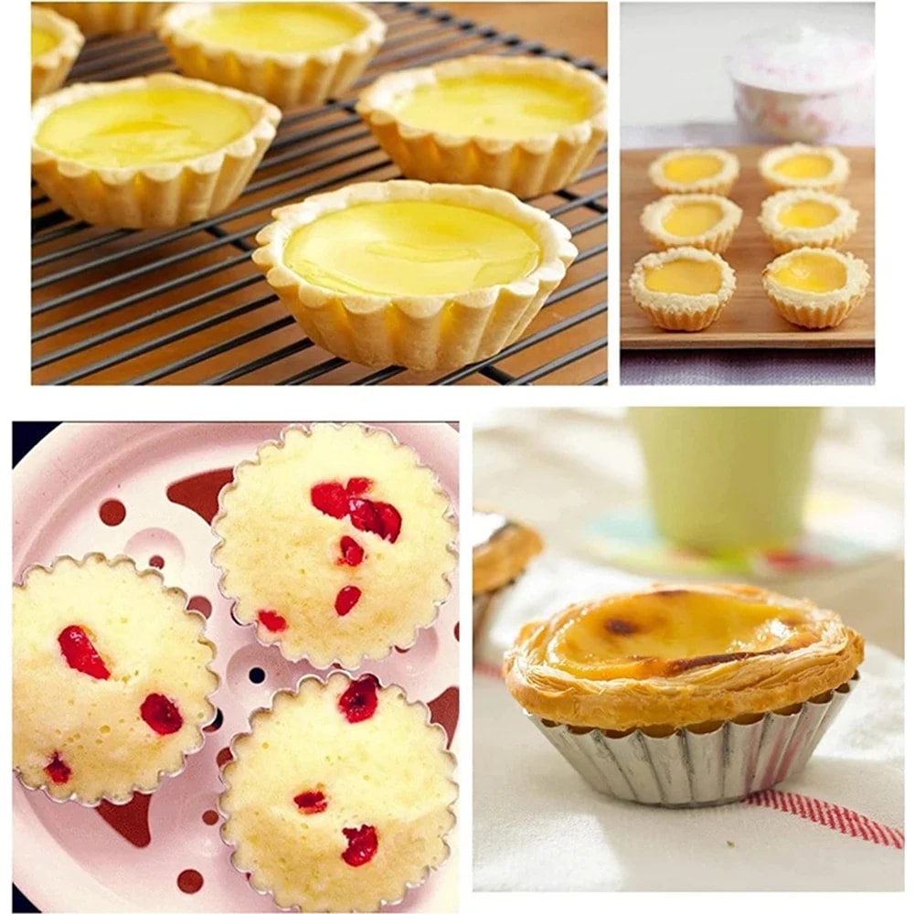 Piece Egg Tart Mold Set Reusable Stainless Steel Tart Pans for Mini Pies, Cupcakes & Pastry Baking