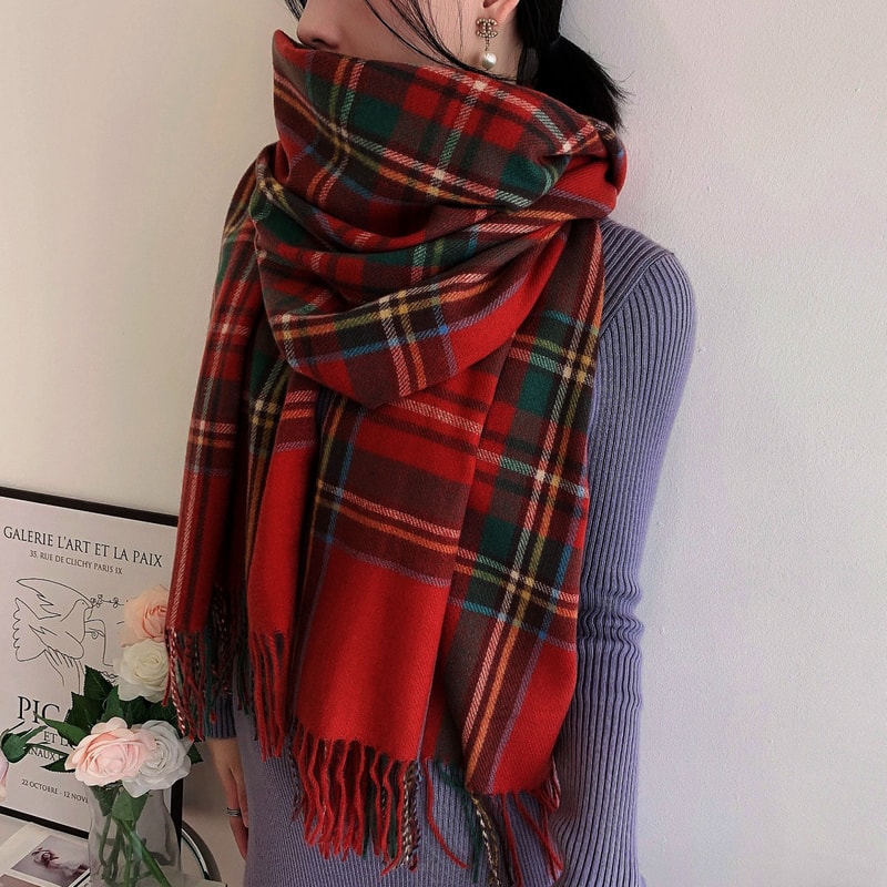 Highland Plaid Winter Scarf For Women Soft Tartan Scarf Long Wrap Shawl 7