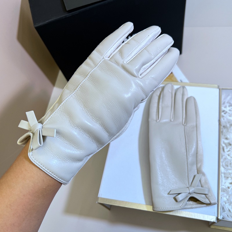 Elegant Women Winter Leather Gloves with Touchscreen Warm Lining & Bow Accent