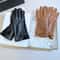 Elegant Women Winter Leather Gloves with Touchscreen Warm Lining & Bow Accent