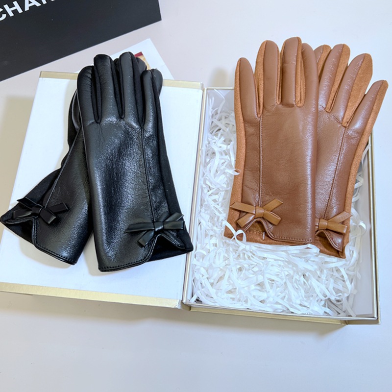 Elegant Women Winter Leather Gloves with Touchscreen Warm Lining & Bow Accent