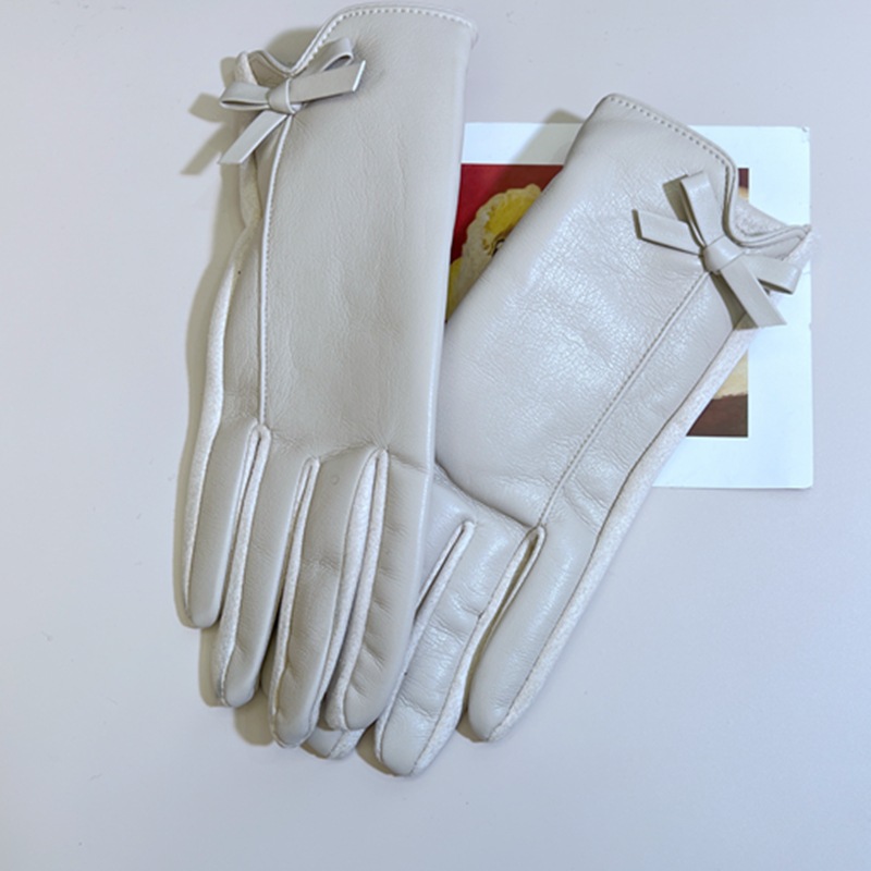Elegant Women Winter Leather Gloves with Touchscreen Warm Lining & Bow Accent