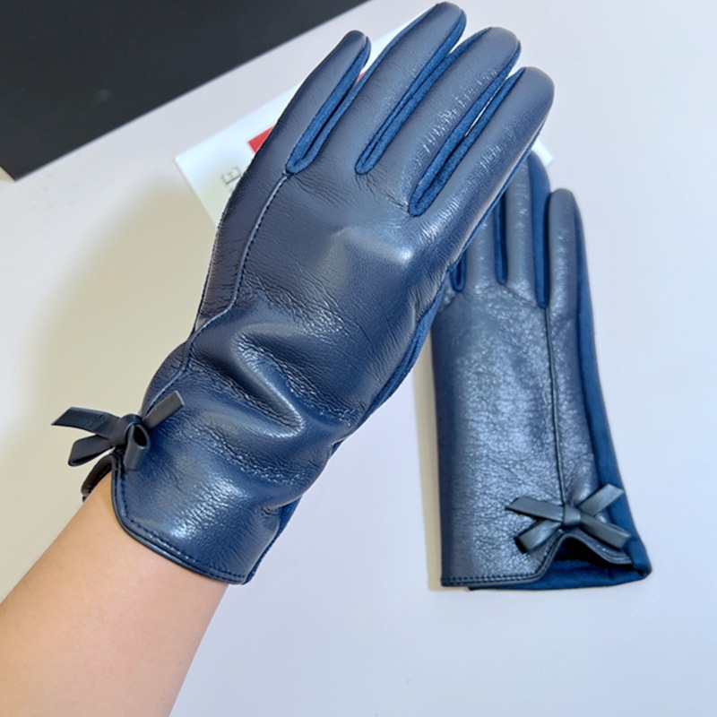 Elegant Women Winter Leather Gloves with Touchscreen Warm Lining & Bow Accent