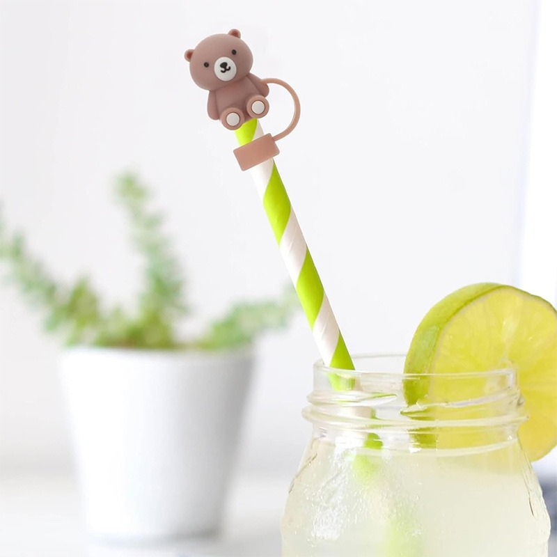 Teddy Bear Silicone Straw Cover for Stanley Cup 10mm Reusable Straw Dust Cap