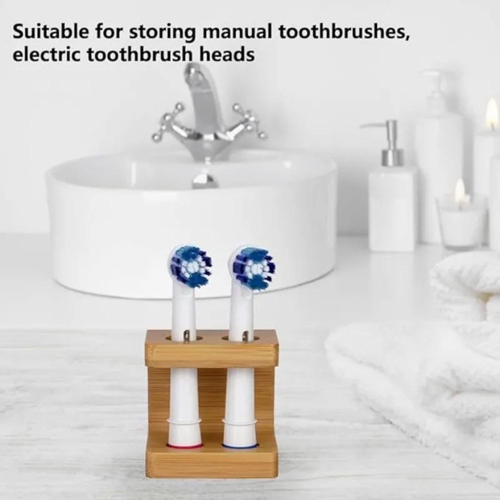 Bamboo Electric Toothbrush Holder Organizer With Multi Slots For Bathroom Countertops 2