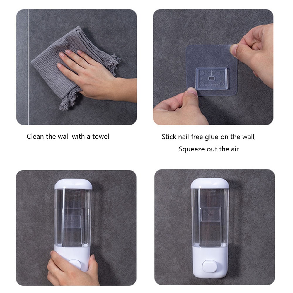 Wall Mounted Soap Dispenser No Drill Bathroom Shampoo Hand Wash Pump 4