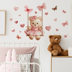 bear swing butterfly wall decals for kids room nursery peel and stick wall decor