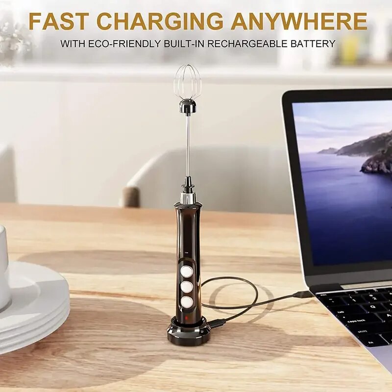 Velora USB Rechargeable Milk Frother Speed Handheld Foam Maker For Latte Cappuccino Matcha 1