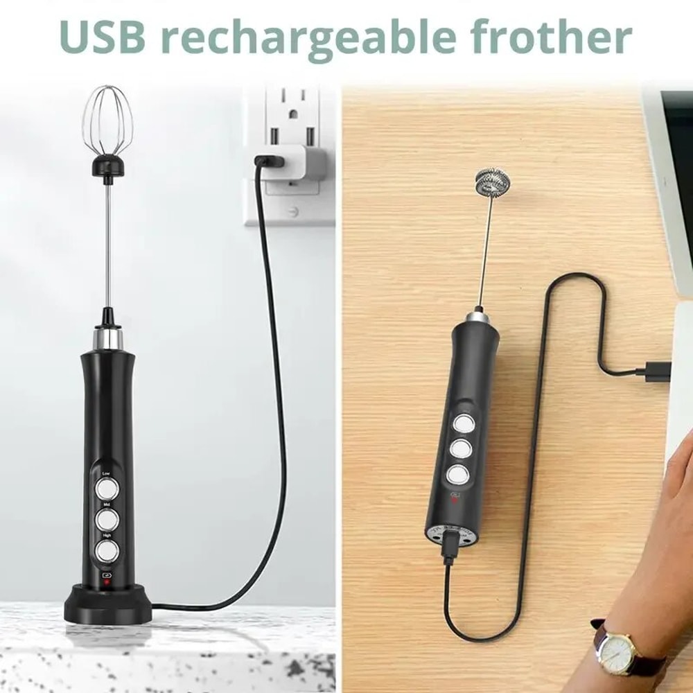 Velora USB Rechargeable Milk Frother Speed Handheld Foam Maker For Latte Cappuccino Matcha 5