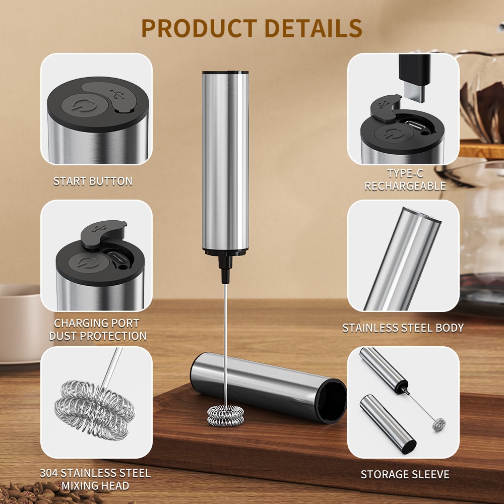 VelvetFoam Rechargeable Milk Frother For Lattes Matcha Coffee Drinks 5