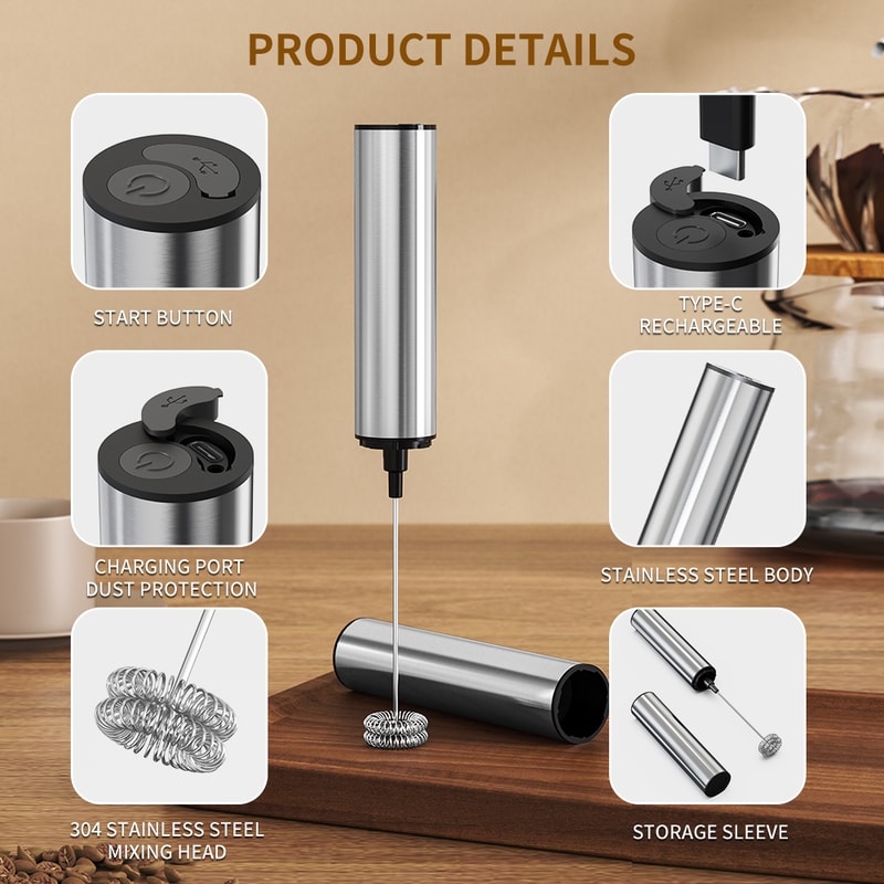 VelvetFoam Rechargeable Milk Frother For Lattes Matcha Coffee Drinks 5