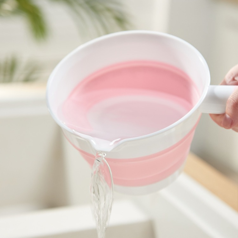 Foldable Water Scoop with Long Handle Durable Thick Plastic Water Dipper for Kitchen & Bathroom