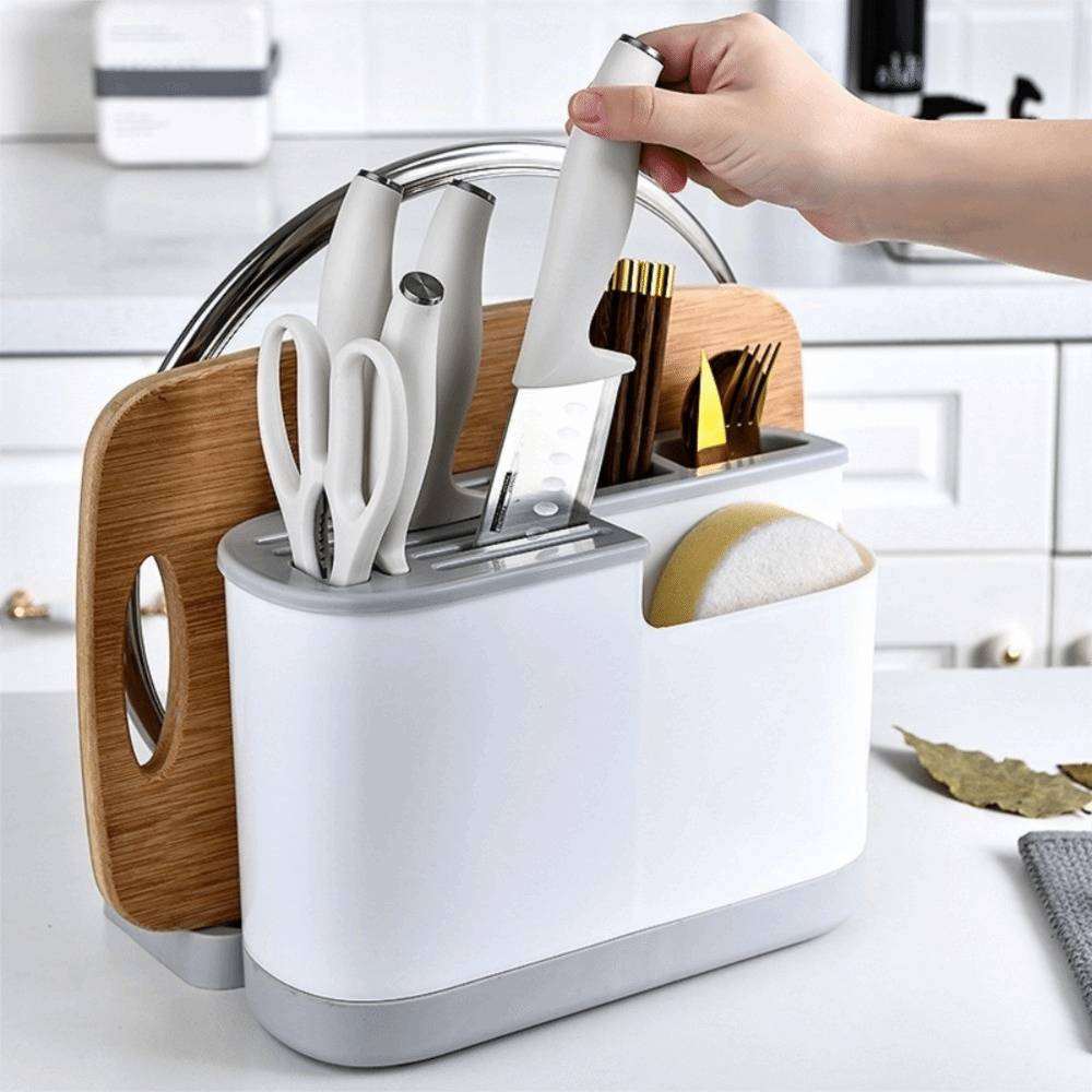 Space Saving Kitchen Cutlery Holder & Cutting Board Organizer Rack