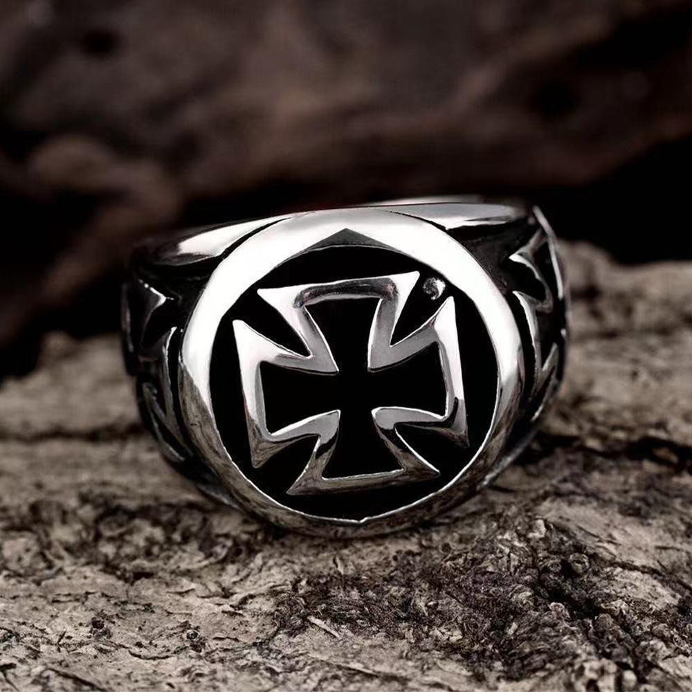 Croix de Guerre Gothic Cross Ring Adjustable Silver Punk Statement Jewelry