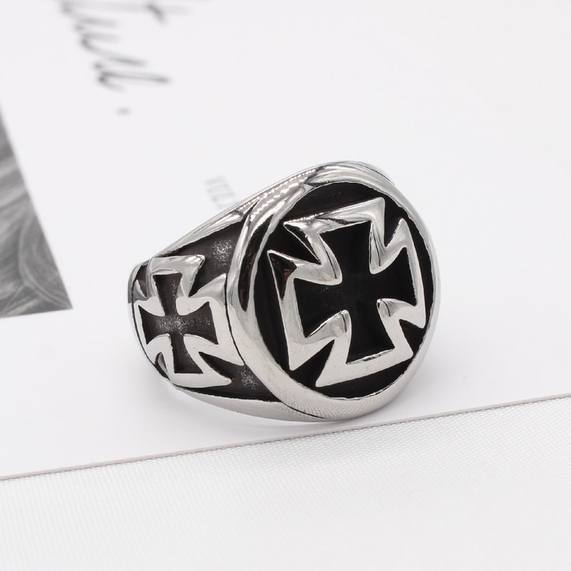 Croix de Guerre Gothic Cross Ring Adjustable Silver Punk Statement Jewelry
