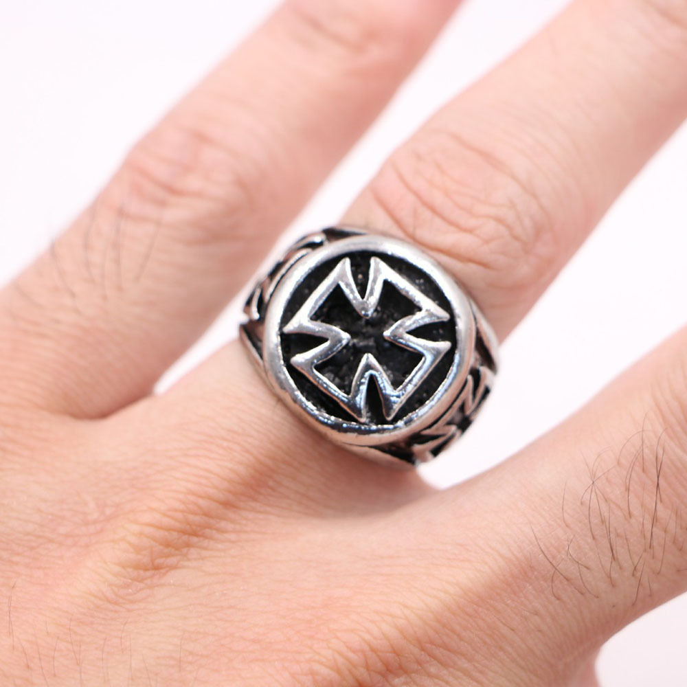 Croix de Guerre Gothic Cross Ring Adjustable Silver Punk Statement Jewelry