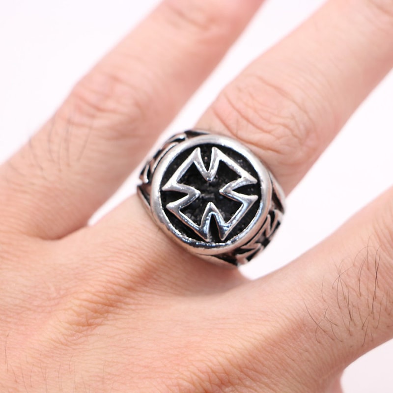 Croix de Guerre Gothic Cross Ring Adjustable Silver Punk Statement Jewelry