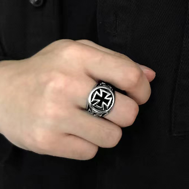 Croix de Guerre Gothic Cross Ring Adjustable Silver Punk Statement Jewelry
