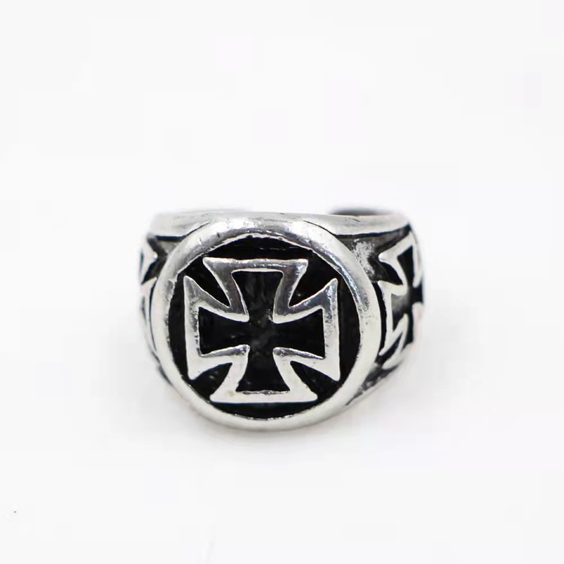 Croix de Guerre Gothic Cross Ring Adjustable Silver Punk Statement Jewelry