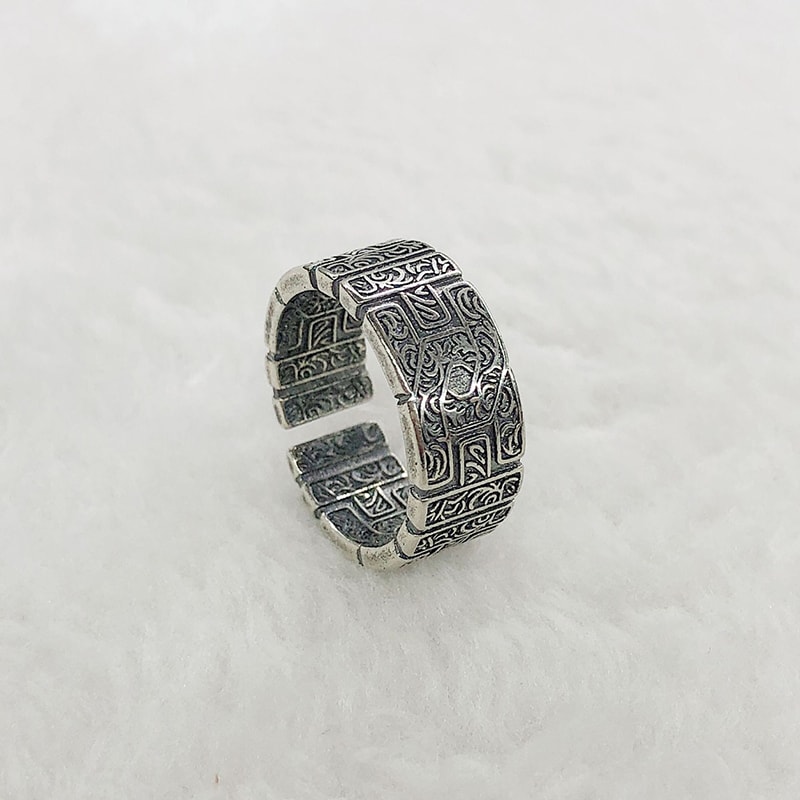 Tang Grass Gothic Open Ring for Men and Women Vintage Silver Punk Statement Jewelry