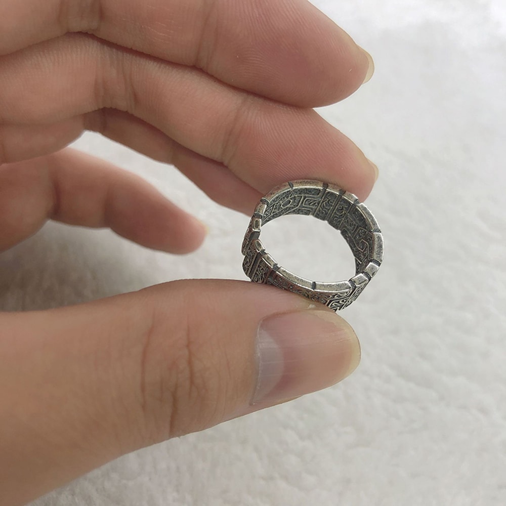 Tang Grass Gothic Open Ring for Men and Women Vintage Silver Punk Statement Jewelry