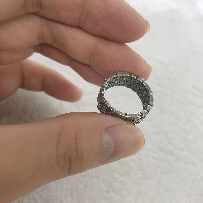 Tang Grass Gothic Open Ring for Men and Women Vintage Silver Punk Statement Jewelry