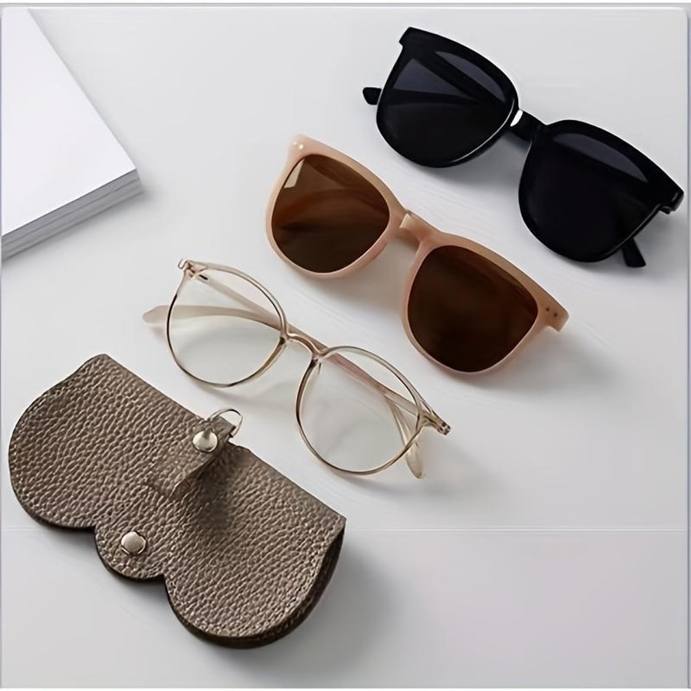 Litchi PU Leather Glasses Case Hanging Sunglasses Holder Travel Eyewear Pouch