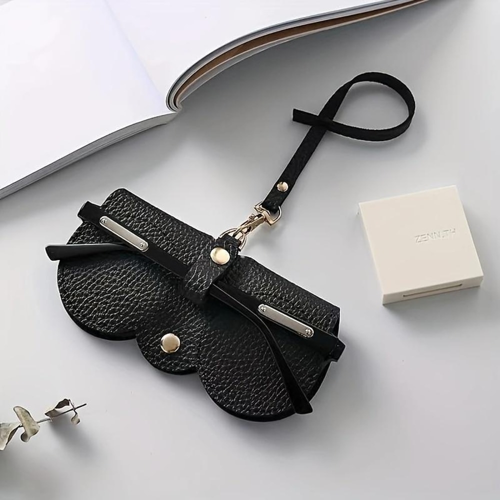 Litchi PU Leather Glasses Case Hanging Sunglasses Holder Travel Eyewear Pouch