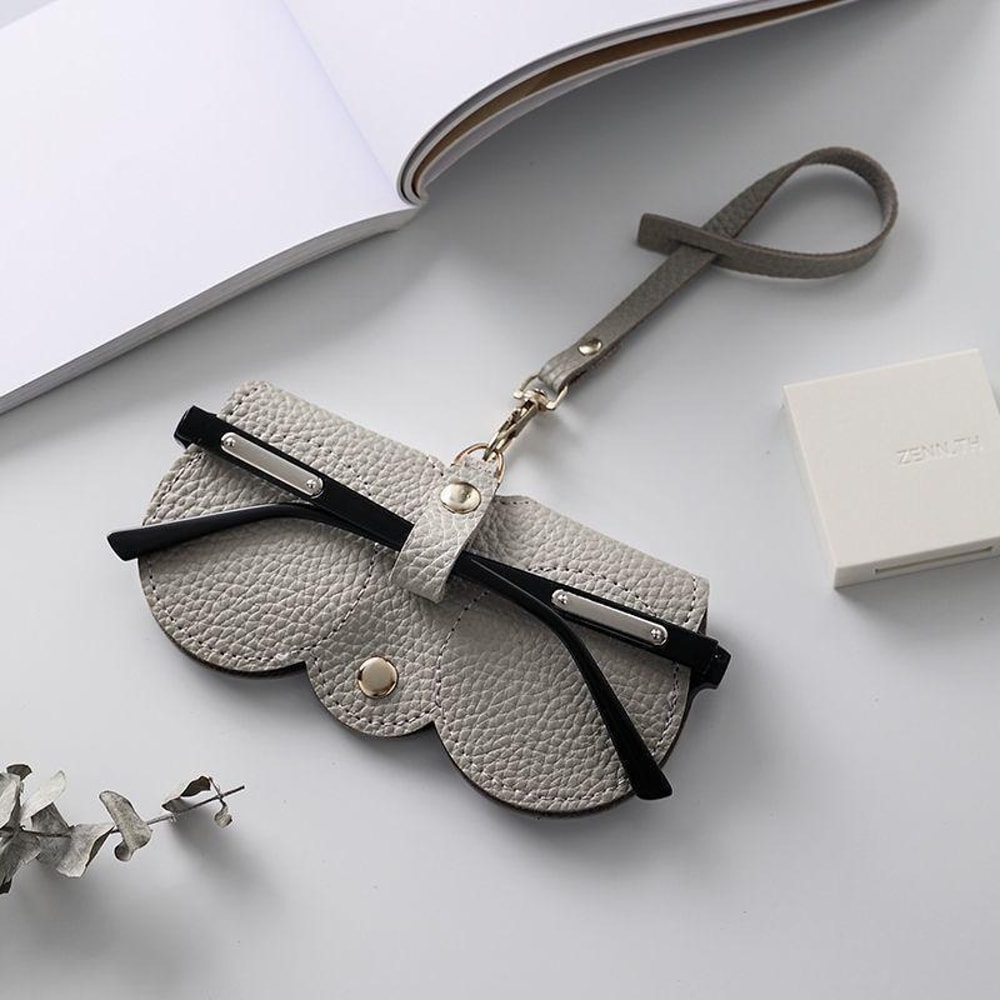 Litchi PU Leather Glasses Case Hanging Sunglasses Holder Travel Eyewear Pouch