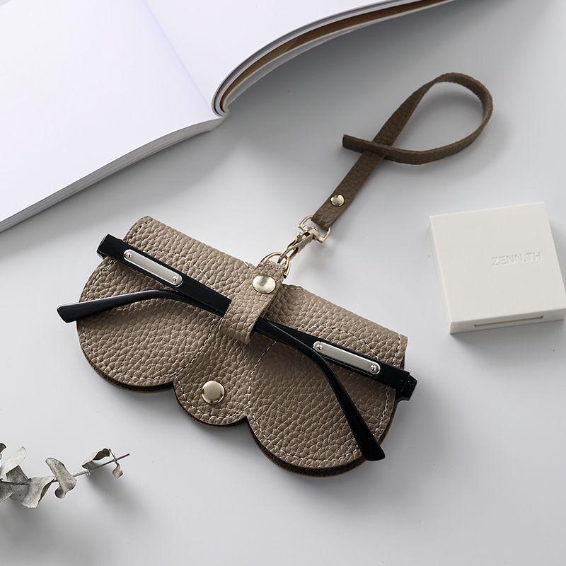 Litchi PU Leather Glasses Case Hanging Sunglasses Holder Travel Eyewear Pouch