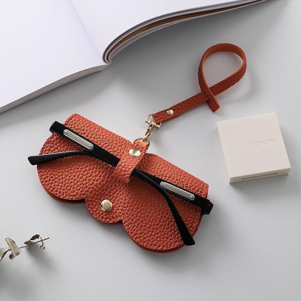 Litchi PU Leather Glasses Case Hanging Sunglasses Holder Travel Eyewear Pouch