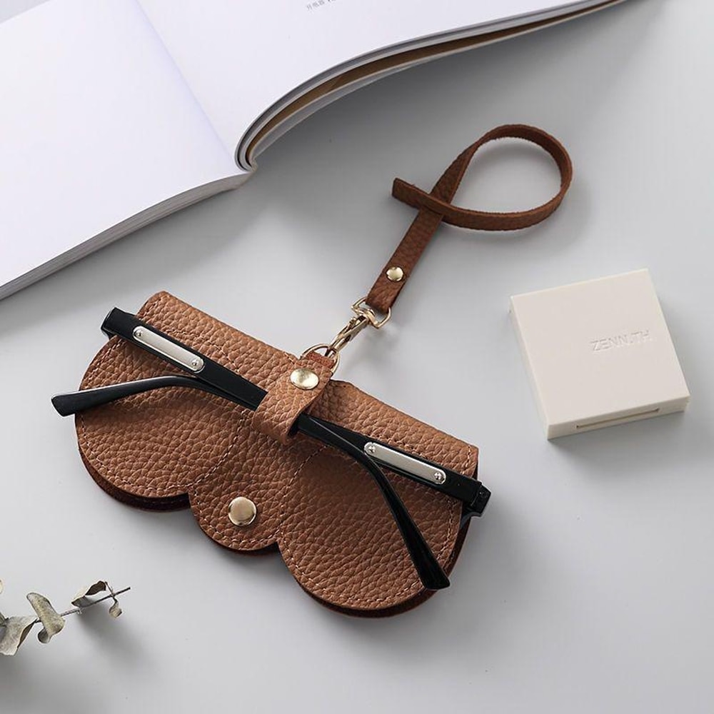 Litchi PU Leather Glasses Case Hanging Sunglasses Holder Travel Eyewear Pouch