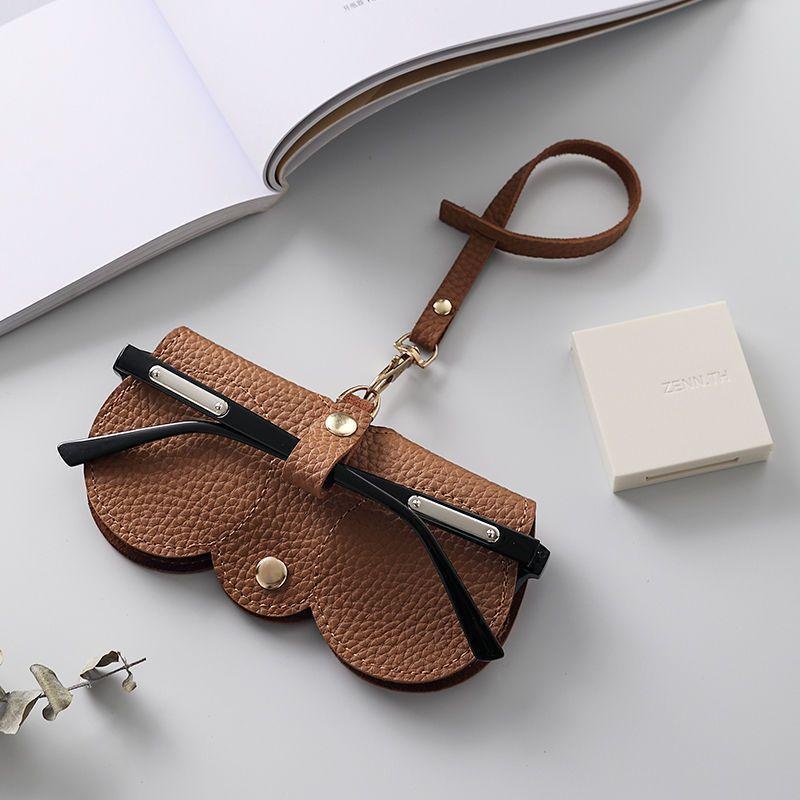 Litchi PU Leather Glasses Case Hanging Sunglasses Holder Travel Eyewear Pouch