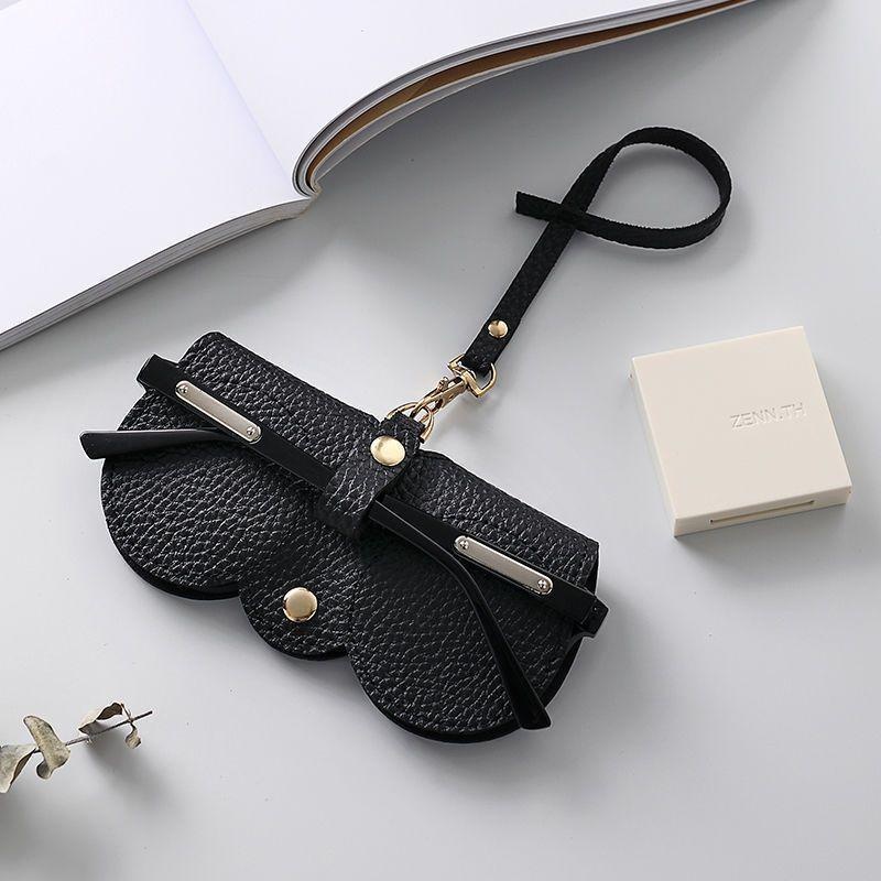 Litchi PU Leather Glasses Case Hanging Sunglasses Holder Travel Eyewear Pouch