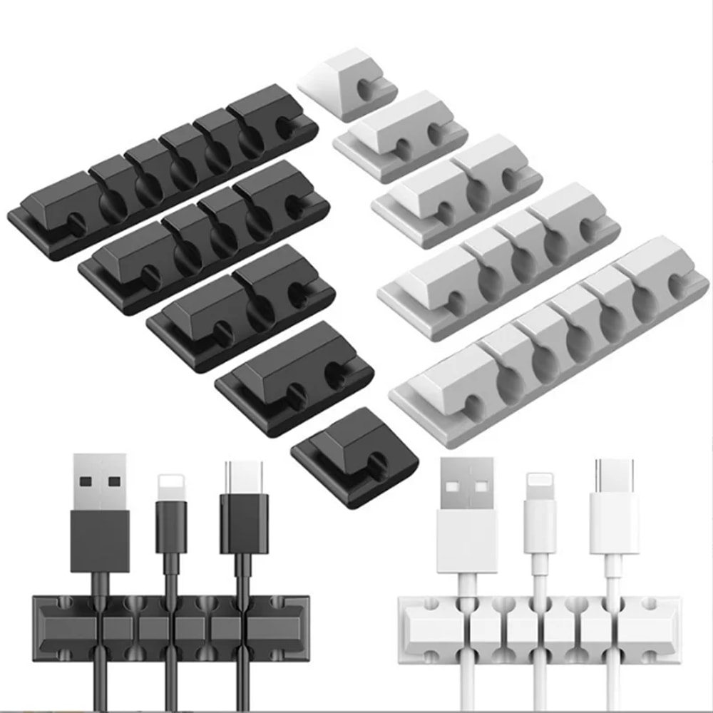 FlexHold Silicone Cable Organizer Clip Multi Slot Desk Cord Management Holder