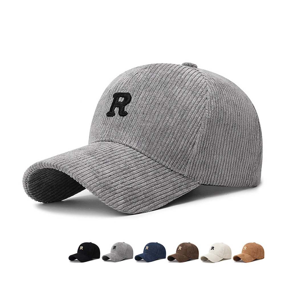 Corduroy Baseball Cap With Embroidered R Stylish Adjustable Casual Hat 0