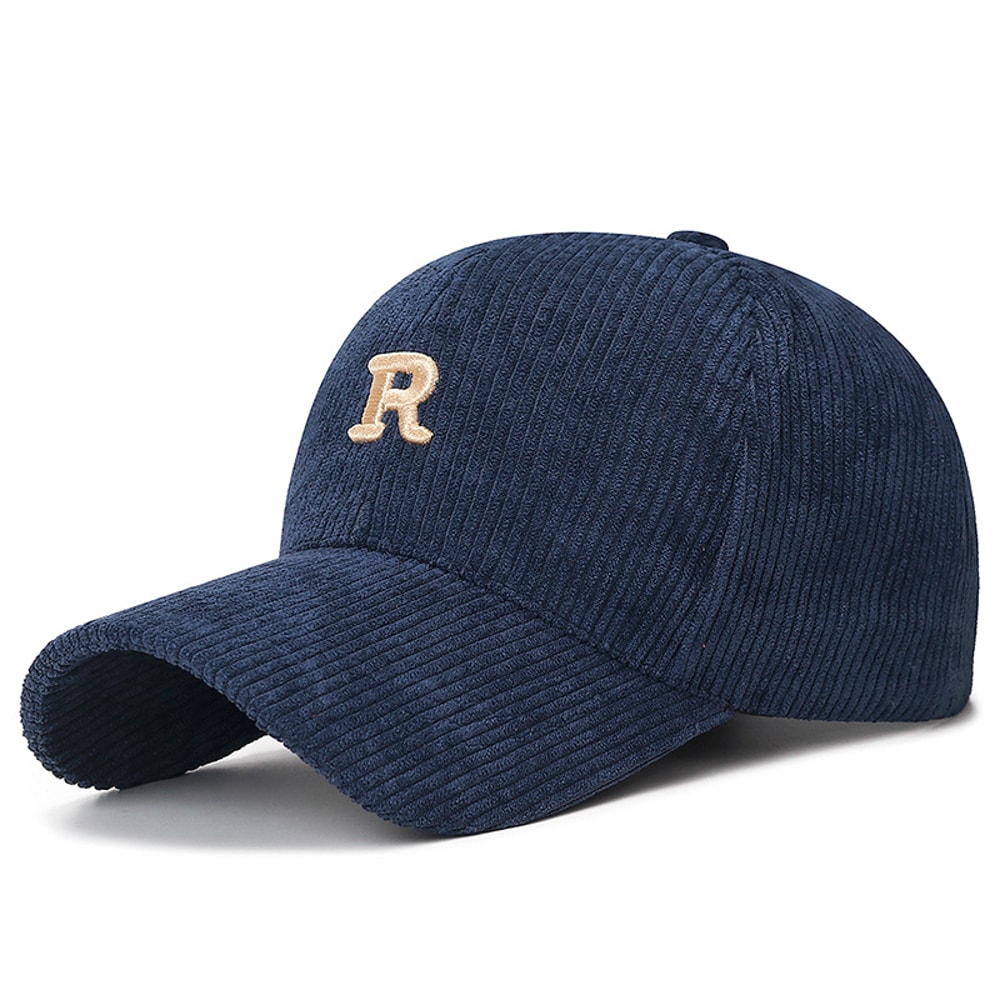 Corduroy Baseball Cap With Embroidered R Stylish Adjustable Casual Hat 3