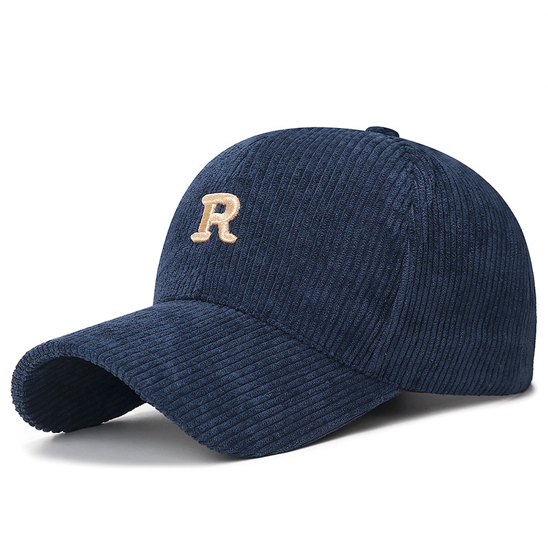 Corduroy Baseball Cap With Embroidered R Stylish Adjustable Casual Hat 3