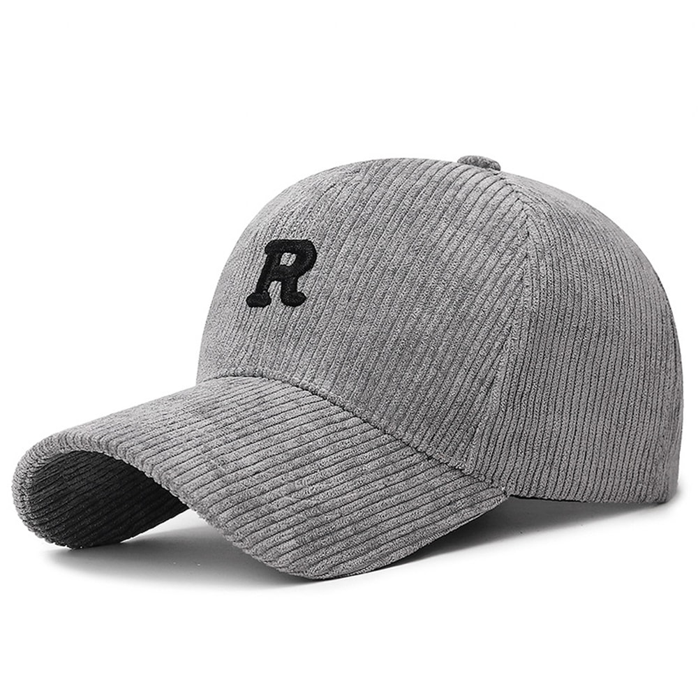Corduroy Baseball Cap With Embroidered R Stylish Adjustable Casual Hat 4