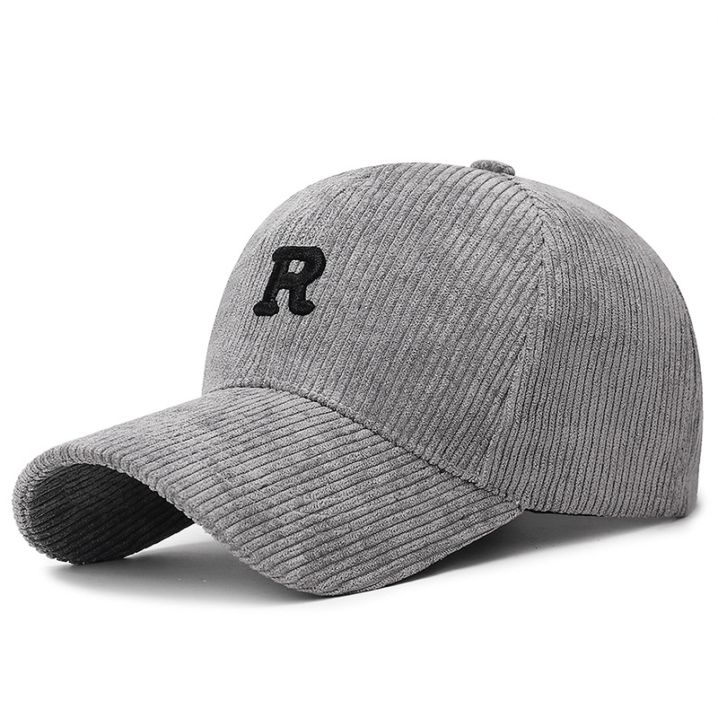 Corduroy Baseball Cap With Embroidered R Stylish Adjustable Casual Hat 4