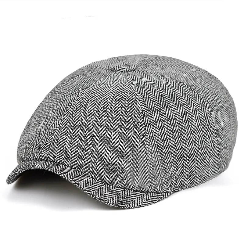 Vintage Herringbone Newsboy Cap for Men Classic British Flat Cap